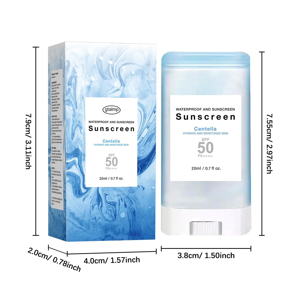 Sonnencreme Stick mit Centella SPF50+ PA++++ Feuchtigkeitsspendender Sun Stick wasserfest leichter UVA UVB Breitbandschutz Sonnenschutzstift für Gesicht und Körper (1 Stück)