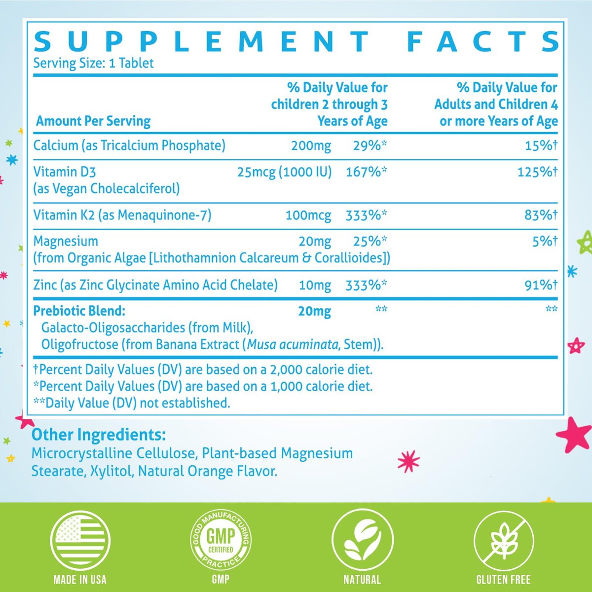 ChiQwench 500 mg Calcium Supplement mit Vitamin D3 & K2, Zink, Magnesium & Präbiotika – Orangen-Kautabletten für Kinder, Knochenstärke, hochabsorbierend, Non-GMO, glutenfrei, 60 Tabletten
