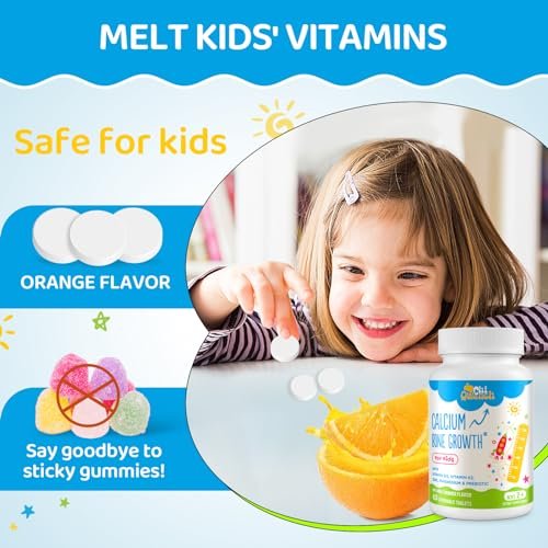 ChiQwench 500 mg Calcium Supplement mit Vitamin D3 & K2, Zink, Magnesium & Präbiotika – Orangen-Kautabletten für Kinder, Knochenstärke, hochabsorbierend, Non-GMO, glutenfrei, 60 Tabletten