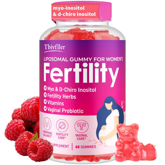 Fruchtbarkeitsergänzung für Frauen, pränatale Vitamine mit Myo-Inositol & D-Chiro-Inositol, Folsäure, Kräutern, für hormonelles Gleichgewicht, Fruchtbarkeit & Vaginalpflege, 60 pränatale Gummibärchen (Himbeere)