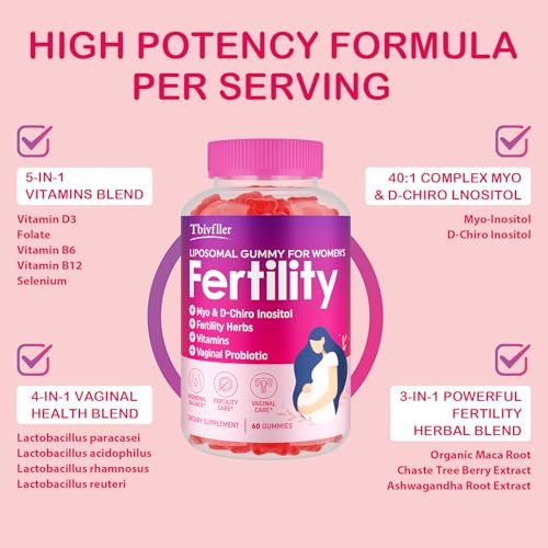 Fruchtbarkeitsergänzung für Frauen, pränatale Vitamine mit Myo-Inositol & D-Chiro-Inositol, Folsäure, Kräutern, für hormonelles Gleichgewicht, Fruchtbarkeit & Vaginalpflege, 60 pränatale Gummibärchen (Himbeere)