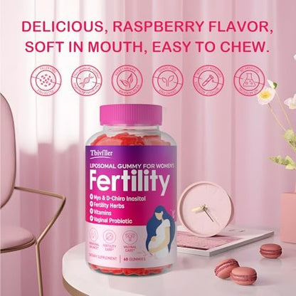 Fruchtbarkeitsergänzung für Frauen, pränatale Vitamine mit Myo-Inositol & D-Chiro-Inositol, Folsäure, Kräutern, für hormonelles Gleichgewicht, Fruchtbarkeit & Vaginalpflege, 60 pränatale Gummibärchen (Himbeere)