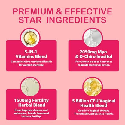 Fruchtbarkeitsergänzung für Frauen, pränatale Vitamine mit Myo-Inositol & D-Chiro-Inositol, Folsäure, Kräutern, für hormonelles Gleichgewicht, Fruchtbarkeit & Vaginalpflege, 60 pränatale Gummibärchen (Himbeere)