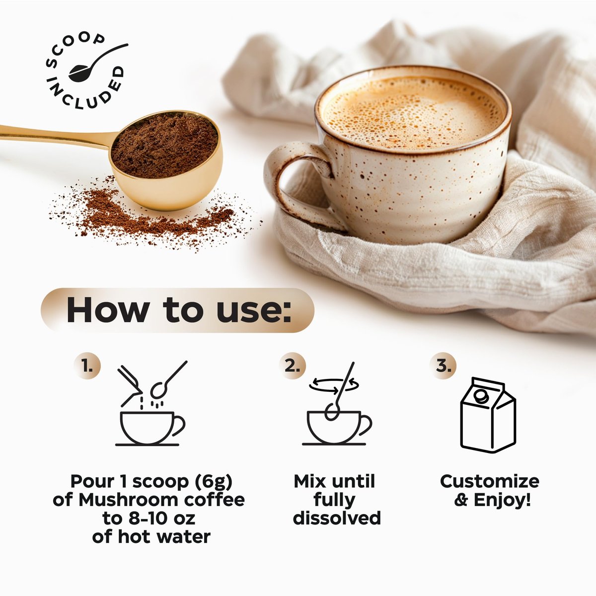 Wellneum Mushroom Coffee - French Roast Style Instant Kaffee mit Löwenmähne 900mg für Fokus + Reishi, Chaga & Turkey Tail - 10-in-1 Pilze Fruchtkörper Adaptogen Mischung, Zuckerfrei, 35 Portionen