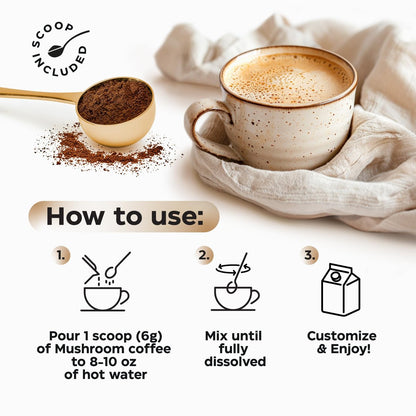 Wellneum Mushroom Coffee - French Roast Style Instant Kaffee mit Löwenmähne 900mg für Fokus + Reishi, Chaga & Turkey Tail - 10-in-1 Pilze Fruchtkörper Adaptogen Mischung, Zuckerfrei, 35 Portionen