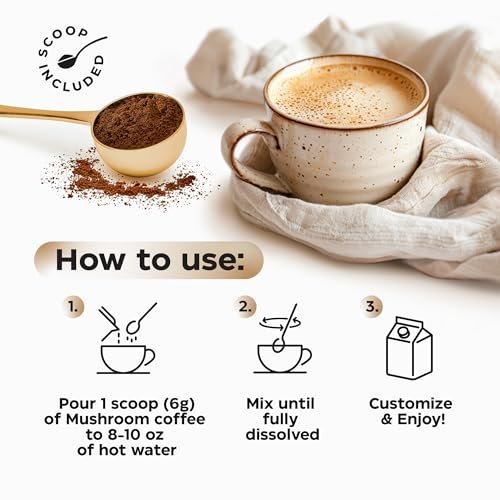Wellneum Mushroom Coffee - French Roast Style Instant Kaffee mit Löwenmähne 900mg für Fokus + Reishi, Chaga & Turkey Tail - 10-in-1 Pilze Fruchtkörper Adaptogen Mischung, Zuckerfrei, 35 Portionen