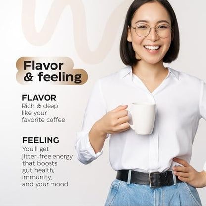 Wellneum Mushroom Coffee - French Roast Style Instant Kaffee mit Löwenmähne 900mg für Fokus + Reishi, Chaga & Turkey Tail - 10-in-1 Pilze Fruchtkörper Adaptogen Mischung, Zuckerfrei, 35 Portionen