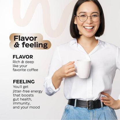 Wellneum Mushroom Coffee - French Roast Style Instant Kaffee mit Löwenmähne 900mg für Fokus + Reishi, Chaga & Turkey Tail - 10-in-1 Pilze Fruchtkörper Adaptogen Mischung, Zuckerfrei, 35 Portionen