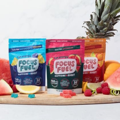 FocusFuel Energy Chews – Probepackung mit 9 Portionen (3 Sorten) – 100 mg Koffein + Alpha GPC + L-Theanin + B12, Magnesium – Kein Absturz oder Nervosität
