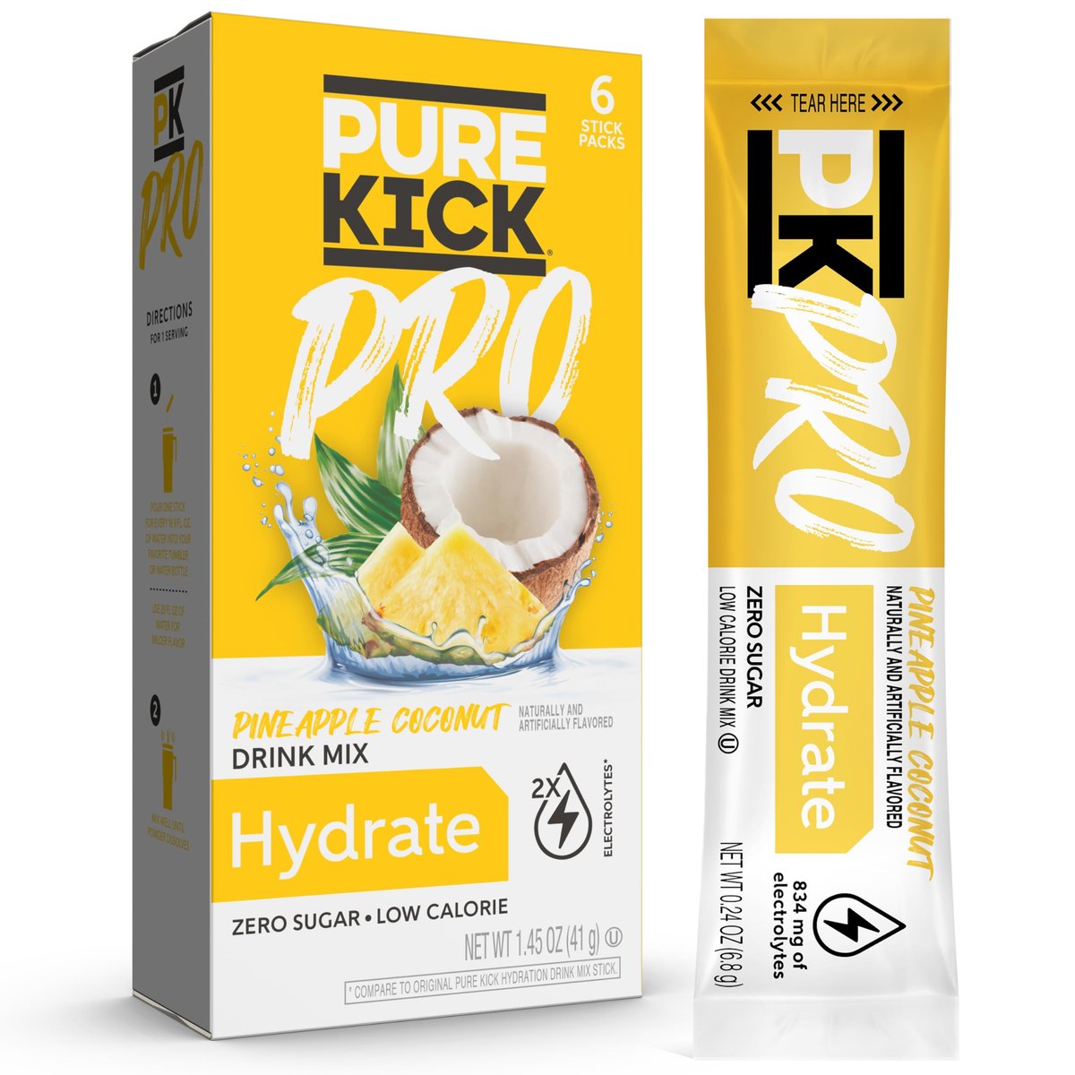 PURE KICK PRO Hydration Elektrolyt-Getränkepulver, Ananas-Kokosnuss, 6 Beutel pro Packung