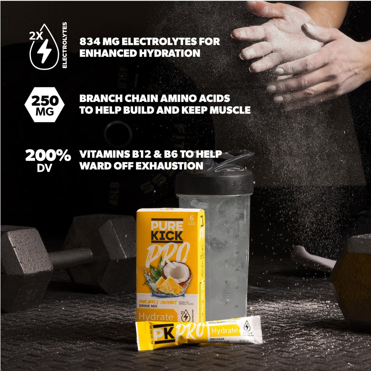PURE KICK PRO Hydration Elektrolyt-Getränkepulver, Ananas-Kokosnuss, 6 Beutel pro Packung