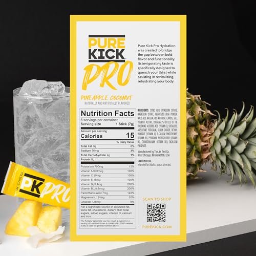 PURE KICK PRO Hydration Elektrolyt-Getränkepulver, Ananas-Kokosnuss, 6 Beutel pro Packung