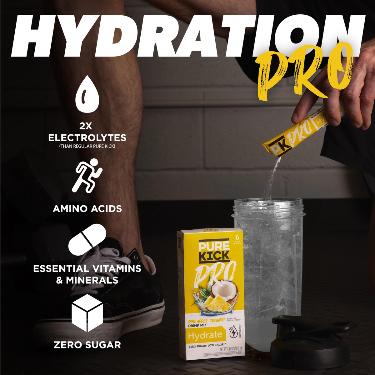 PURE KICK PRO Hydration Elektrolyt-Getränkepulver, Ananas-Kokosnuss, 6 Beutel pro Packung