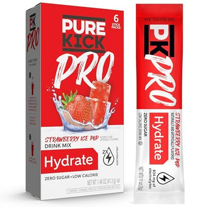 PURE KICK PRO Hydration Elektrolyt-Getränkepulver, Erdbeer-Eis am Stiel, 1 Box mit 6 Portionsbeuteln