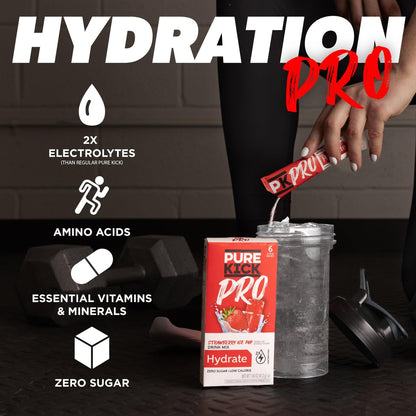 PURE KICK PRO Hydration Elektrolyt-Getränkepulver, Erdbeer-Eis am Stiel, 1 Box mit 6 Portionsbeuteln