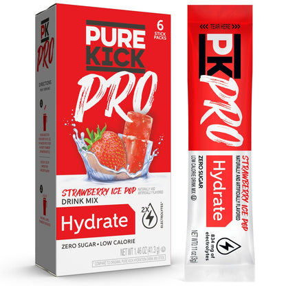 PURE KICK PRO Hydration Elektrolyt-Getränkepulver, Erdbeer-Eis am Stiel, 1 Box mit 6 Portionsbeuteln