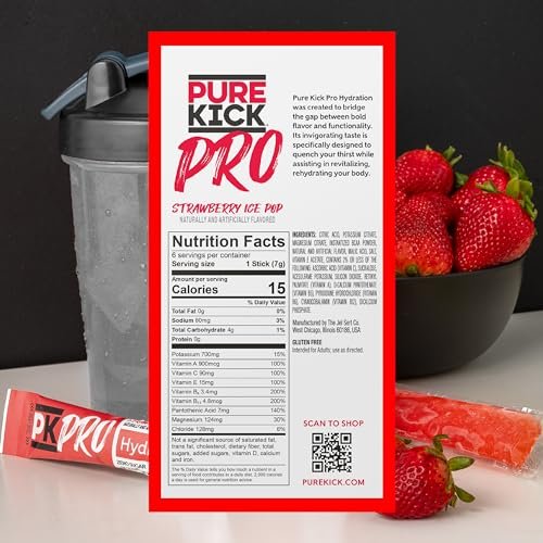 PURE KICK PRO Hydration Elektrolyt-Getränkepulver, Erdbeer-Eis am Stiel, 1 Box mit 6 Portionsbeuteln