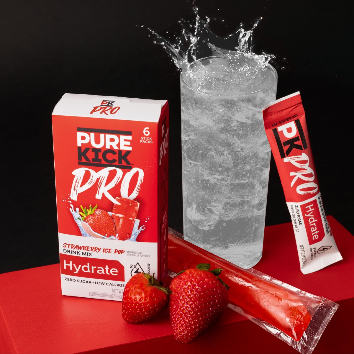 PURE KICK PRO Hydration Elektrolyt-Getränkepulver, Erdbeer-Eis am Stiel, 1 Box mit 6 Portionsbeuteln