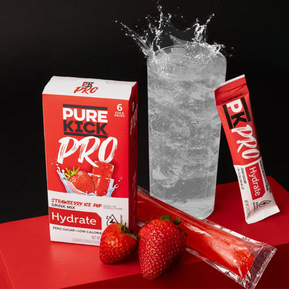 PURE KICK PRO Hydration Elektrolyt-Getränkepulver, Erdbeer-Eis am Stiel, 1 Box mit 6 Portionsbeuteln