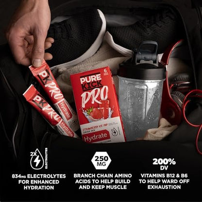PURE KICK PRO Hydration Elektrolyt-Getränkepulver, Erdbeer-Eis am Stiel, 1 Box mit 6 Portionsbeuteln