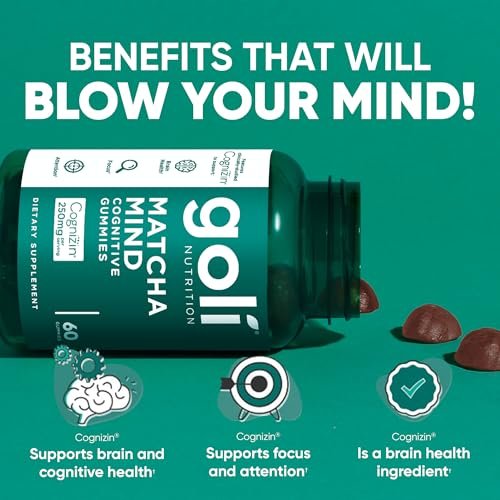 Goli Matcha Mind Cognitive Gummies mit Cognizin Citicolin - 250 mg Citicolin plus Matcha-Pulver - Gehirn Gesundheit und Fokus Unterstützung - Vegan, Nicht-GVO, Glutenfrei