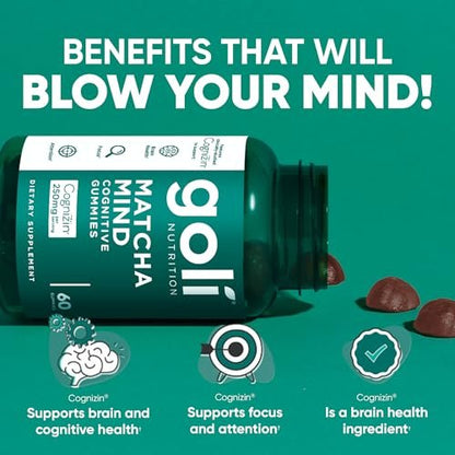 Goli Matcha Mind Cognitive Gummies mit Cognizin Citicolin - 250 mg Citicolin plus Matcha-Pulver - Gehirn Gesundheit und Fokus Unterstützung - Vegan, Nicht-GVO, Glutenfrei