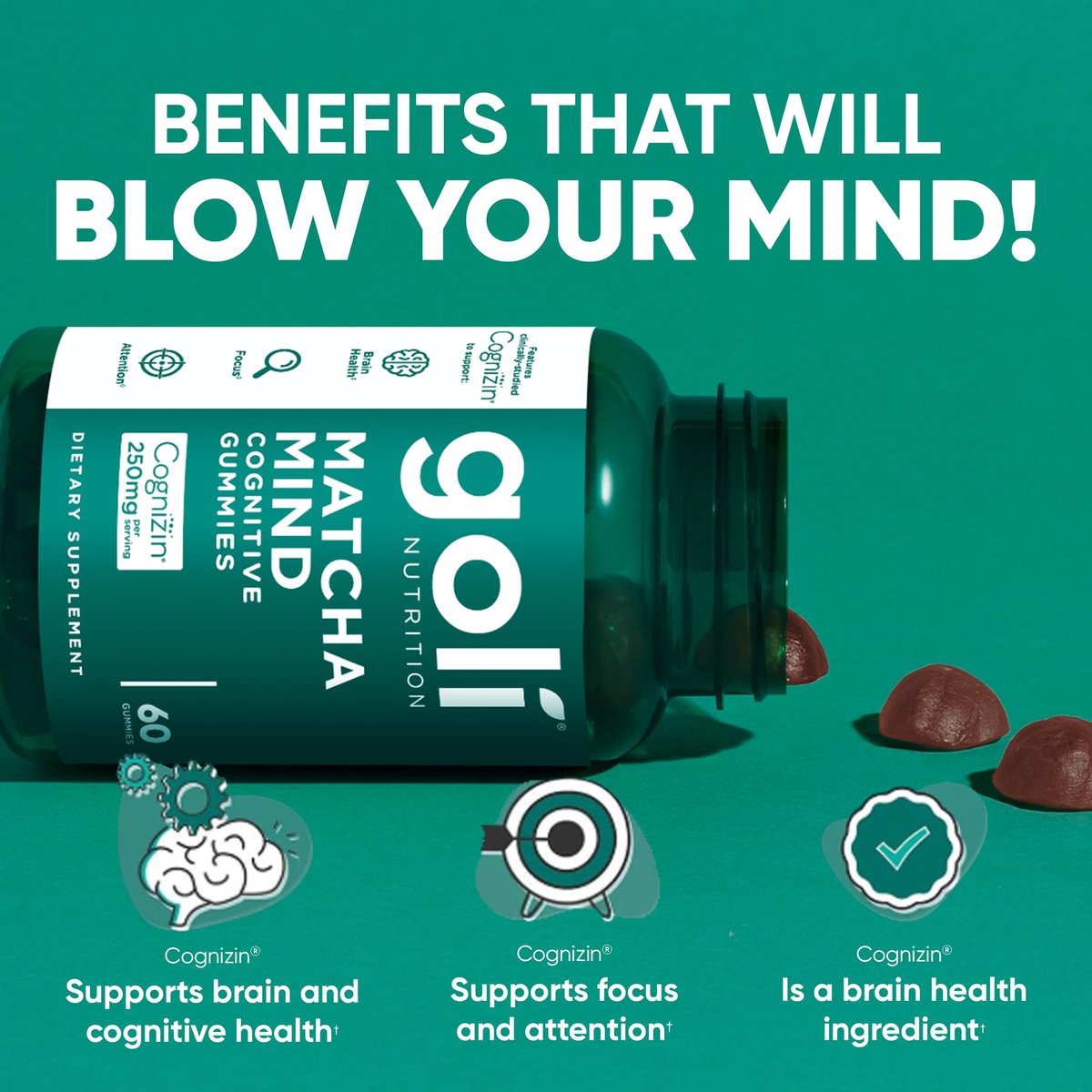 Goli Matcha Mind Cognitive Gummies mit Cognizin Citicolin - 250 mg Citicolin plus Matcha-Pulver - Gehirn Gesundheit und Fokus Unterstützung - Vegan, Nicht-GVO, Glutenfrei