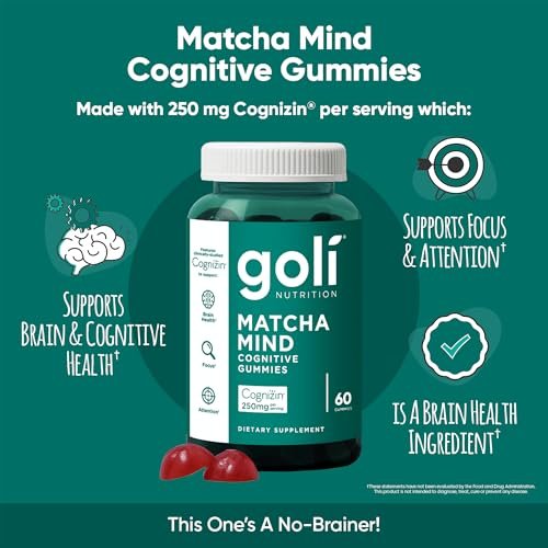 Goli Matcha Mind Cognitive Gummies mit Cognizin Citicolin - 250 mg Citicolin plus Matcha-Pulver - Gehirn Gesundheit und Fokus Unterstützung - Vegan, Nicht-GVO, Glutenfrei