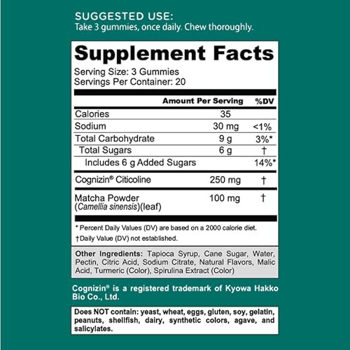 Goli Matcha Mind Cognitive Gummies mit Cognizin Citicolin - 250 mg Citicolin plus Matcha-Pulver - Gehirn Gesundheit und Fokus Unterstützung - Vegan, Nicht-GVO, Glutenfrei