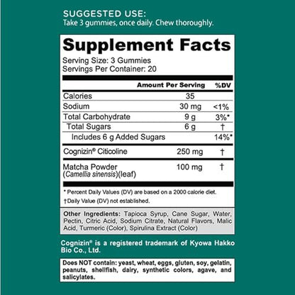 Goli Matcha Mind Cognitive Gummies mit Cognizin Citicolin - 250 mg Citicolin plus Matcha-Pulver - Gehirn Gesundheit und Fokus Unterstützung - Vegan, Nicht-GVO, Glutenfrei