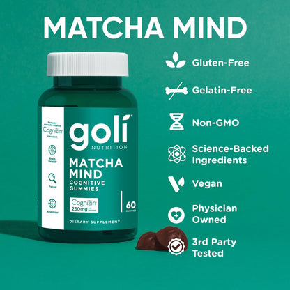 Goli Matcha Mind Cognitive Gummies mit Cognizin Citicolin - 250 mg Citicolin plus Matcha-Pulver - Gehirn Gesundheit und Fokus Unterstützung - Vegan, Nicht-GVO, Glutenfrei