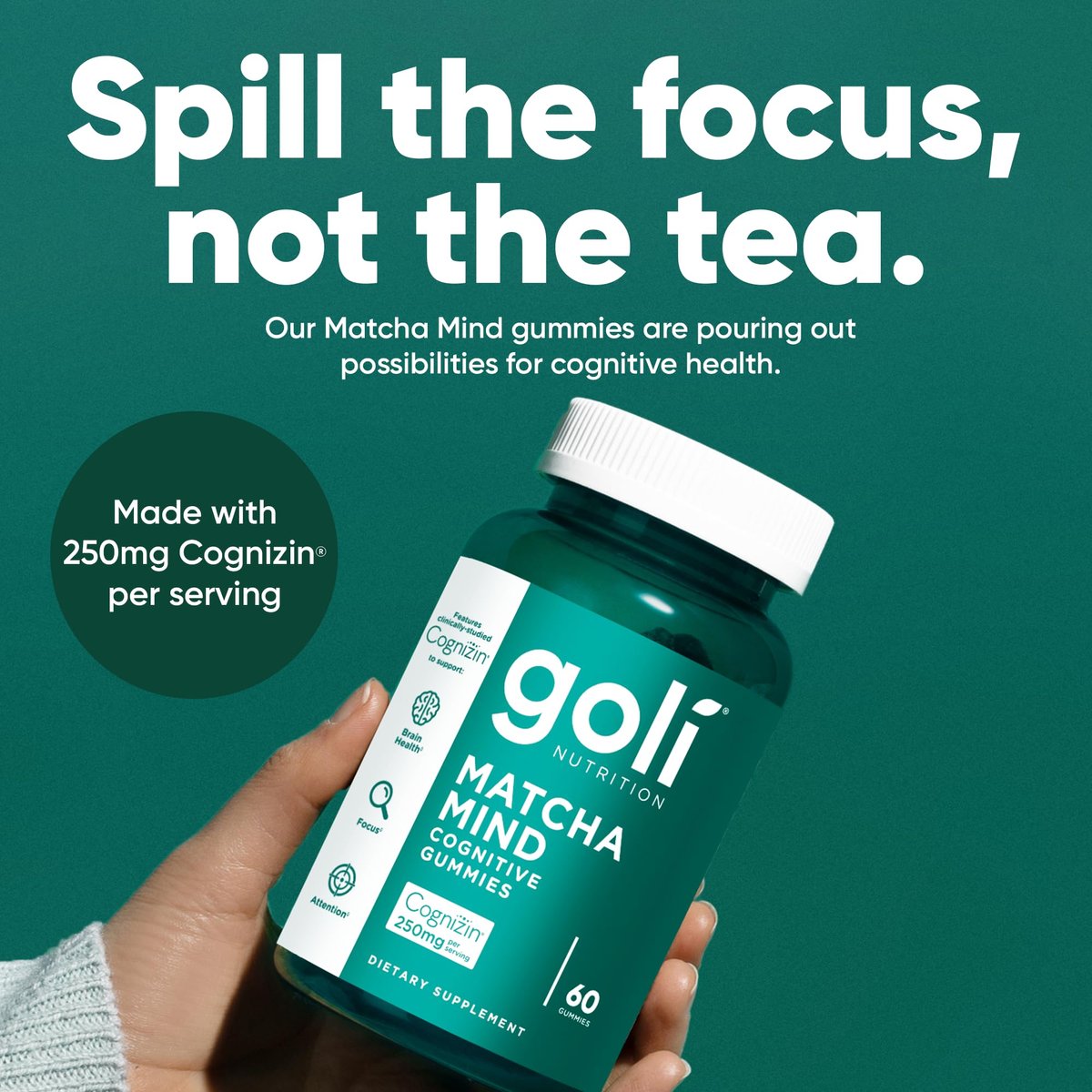 Goli Matcha Mind Cognitive Gummies mit Cognizin Citicolin - 250 mg Citicolin plus Matcha-Pulver - Gehirn Gesundheit und Fokus Unterstützung - Vegan, Nicht-GVO, Glutenfrei