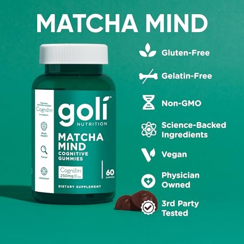 Goli Matcha Mind Cognitive Gummies mit Cognizin Citicolin - 250 mg Citicolin plus Matcha-Pulver - Gehirn Gesundheit und Fokus Unterstützung - Vegan, Nicht-GVO, Glutenfrei
