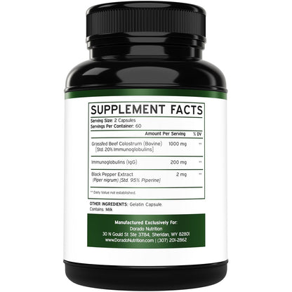 Colostrum Supplement 120 Kapseln – 1000 mg pro Portion, Rinderkolostrum aus der Erstmilch, standardisiert auf 20 % IgG-Immunglobuline, grasgefüttert, ohne Füllstoffe, drittgeprüft, USA-Herstellung
