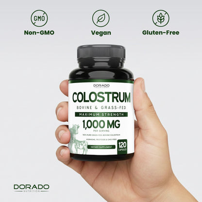 Colostrum Supplement 120 Kapseln – 1000 mg pro Portion, Rinderkolostrum aus der Erstmilch, standardisiert auf 20 % IgG-Immunglobuline, grasgefüttert, ohne Füllstoffe, drittgeprüft, USA-Herstellung