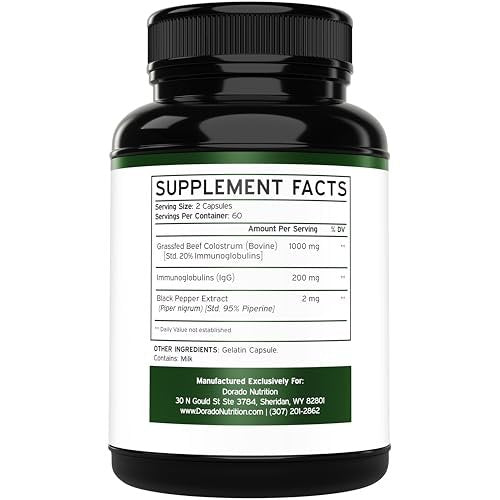 Colostrum Supplement 120 Kapseln – 1000 mg pro Portion, Rinderkolostrum aus der Erstmilch, standardisiert auf 20 % IgG-Immunglobuline, grasgefüttert, ohne Füllstoffe, drittgeprüft, USA-Herstellung
