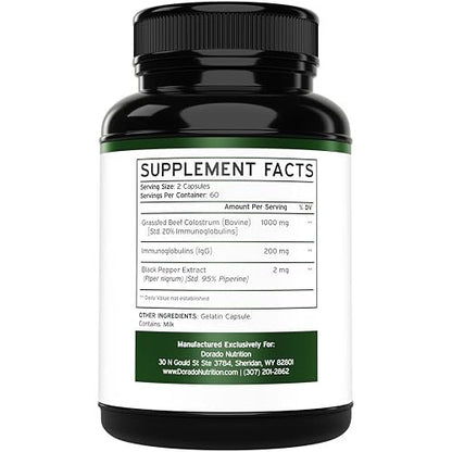 Colostrum Supplement 120 Kapseln – 1000 mg pro Portion, Rinderkolostrum aus der Erstmilch, standardisiert auf 20 % IgG-Immunglobuline, grasgefüttert, ohne Füllstoffe, drittgeprüft, USA-Herstellung