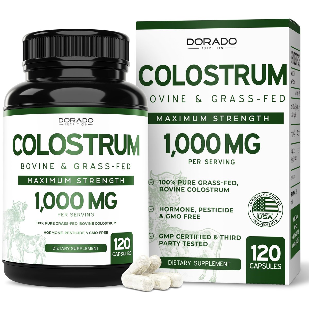 Colostrum Supplement 120 Kapseln – 1000 mg pro Portion, Rinderkolostrum aus der Erstmilch, standardisiert auf 20 % IgG-Immunglobuline, grasgefüttert, ohne Füllstoffe, drittgeprüft, USA-Herstellung