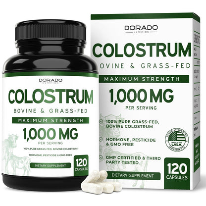 Colostrum Supplement 120 Kapseln – 1000 mg pro Portion, Rinderkolostrum aus der Erstmilch, standardisiert auf 20 % IgG-Immunglobuline, grasgefüttert, ohne Füllstoffe, drittgeprüft, USA-Herstellung
