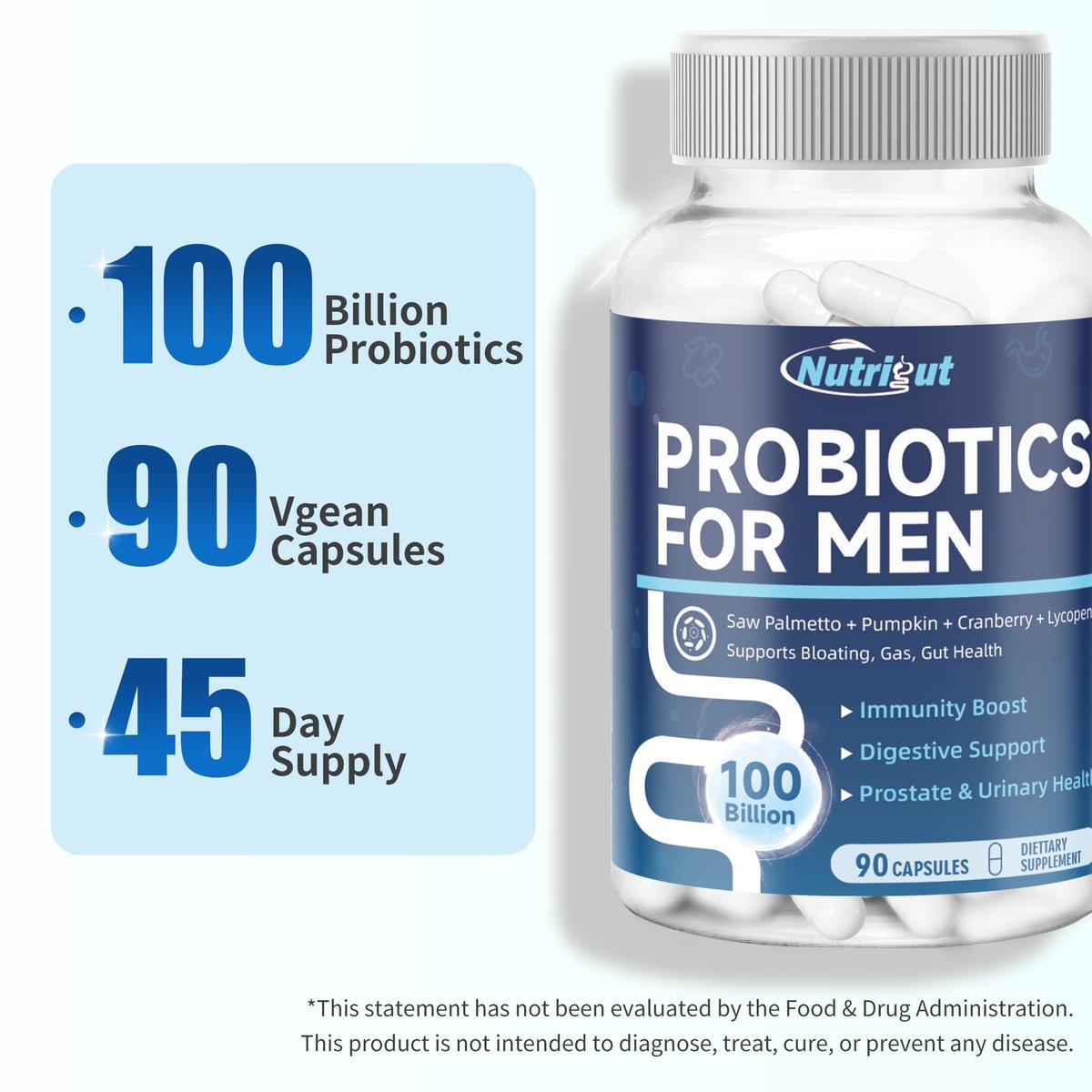 Probiotika für Männer, 100 Milliarden KBE mit Präbiotika, Sägepalmenbeere, Kürbiskern, Cranberry & Lycopin für Prostata- und Harnwegsgesundheit, Männer-Probiotikum für Verdauungs- und Immunsystem, 90 Kapseln