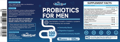 Probiotika für Männer, 100 Milliarden KBE mit Präbiotika, Sägepalmenbeere, Kürbiskern, Cranberry & Lycopin für Prostata- und Harnwegsgesundheit, Männer-Probiotikum für Verdauungs- und Immunsystem, 90 Kapseln