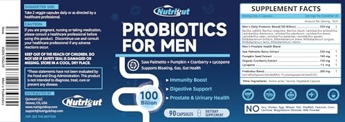 Probiotika für Männer, 100 Milliarden KBE mit Präbiotika, Sägepalmenbeere, Kürbiskern, Cranberry & Lycopin für Prostata- und Harnwegsgesundheit, Männer-Probiotikum für Verdauungs- und Immunsystem, 90 Kapseln