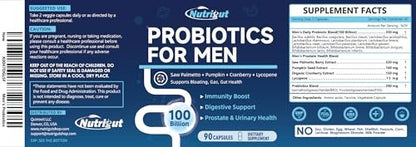 Probiotika für Männer, 100 Milliarden KBE mit Präbiotika, Sägepalmenbeere, Kürbiskern, Cranberry & Lycopin für Prostata- und Harnwegsgesundheit, Männer-Probiotikum für Verdauungs- und Immunsystem, 90 Kapseln