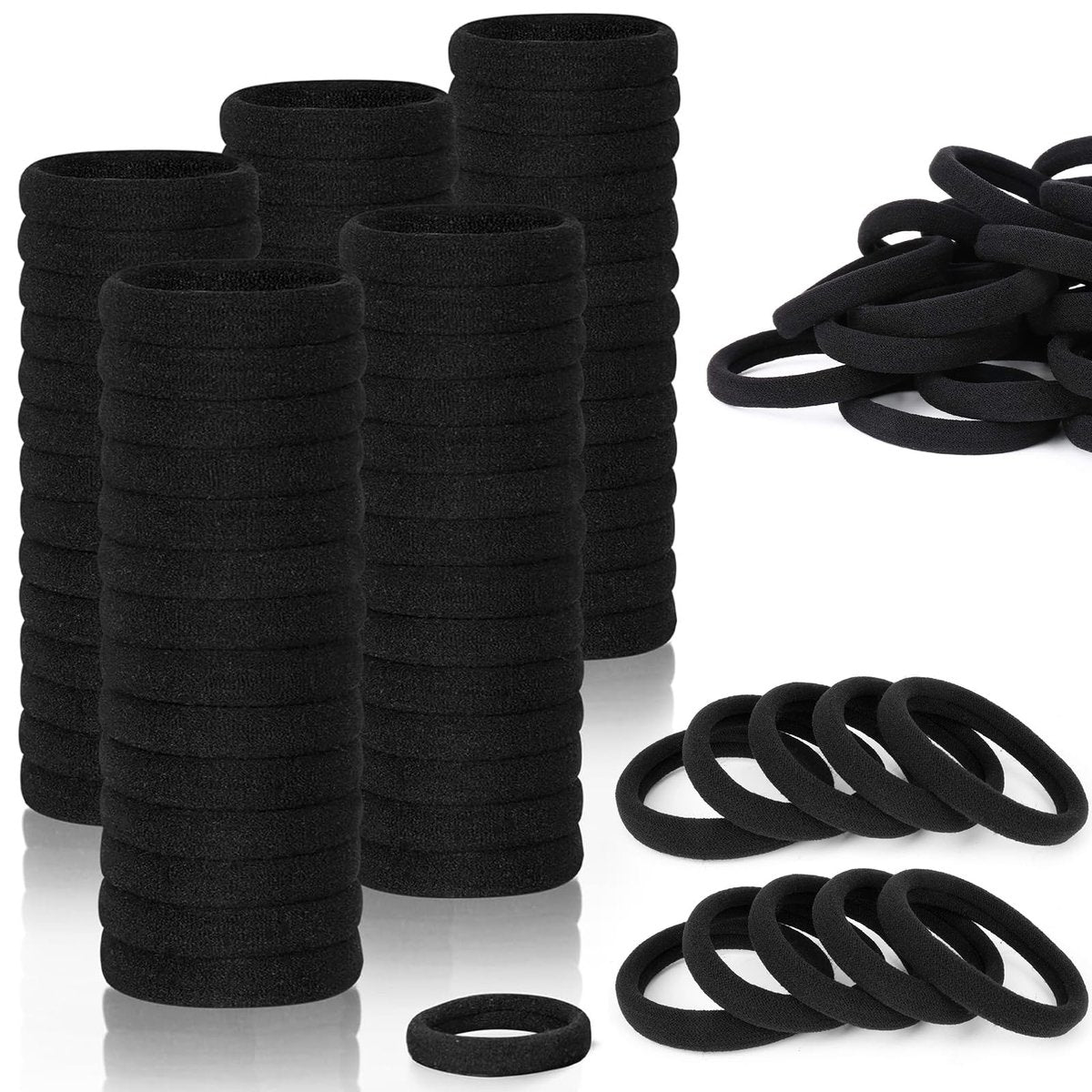 MISSJOJIAY Haargummis für Mädchen 200 Stück Schwarz – Sanfte elastische Haarbänder für mittellanges Haar, schmerzfrei für Zöpfe, Pferdeschwänze und mehr