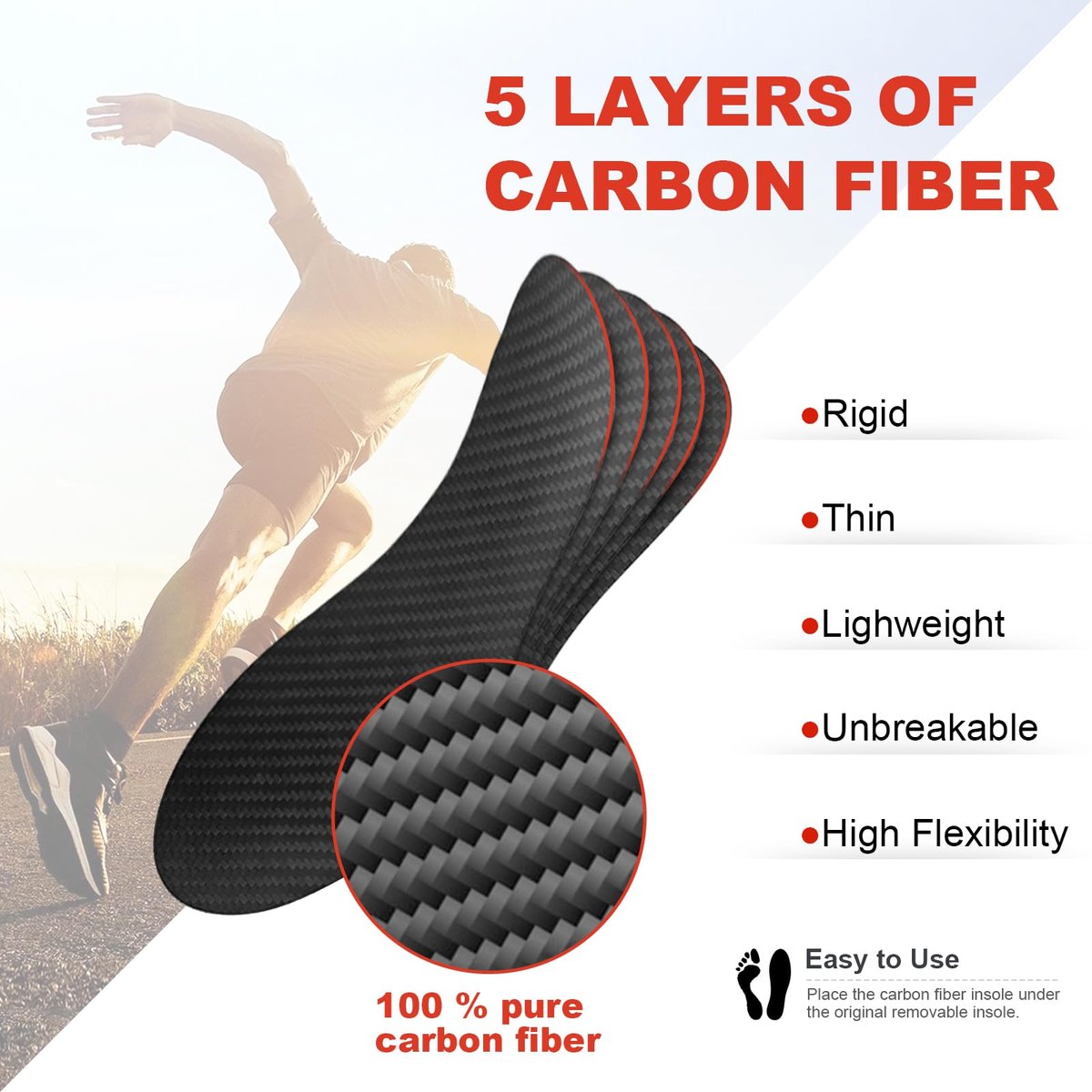 Carbon Fiber Einlegesohlen, Karbonfaser-Fußplatte 1 Paar starre Schuheinlage Stütze für Hallux Rigidus, Morton-Neuropathie, Zehenbruch - Alternative zum Post-OP-Schuh