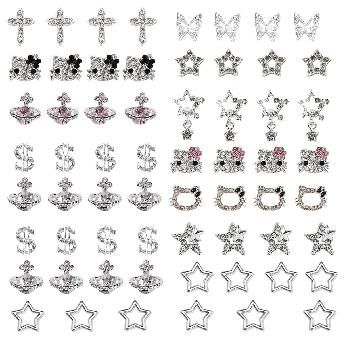 rythsans Y2K 56 Nagelsteine, Silber – Rhinestone-Charms für Nagelkunst