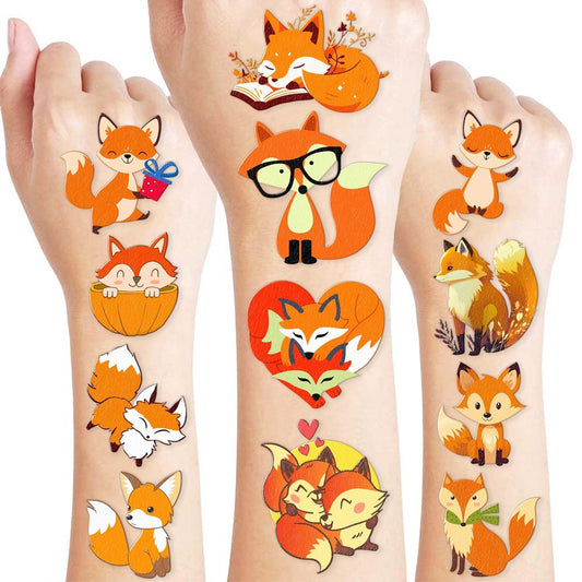 96 Stück Niedliche Fuchs Temporäre Tattoos, Vorgeschnitten, Erster Geburtstag Waldtiere Partydekorationen, Bauernhof Wald Füchse Herbst Aufkleber, Geschenke für Jungen Mädchen Kinder, Herbstfest Thema