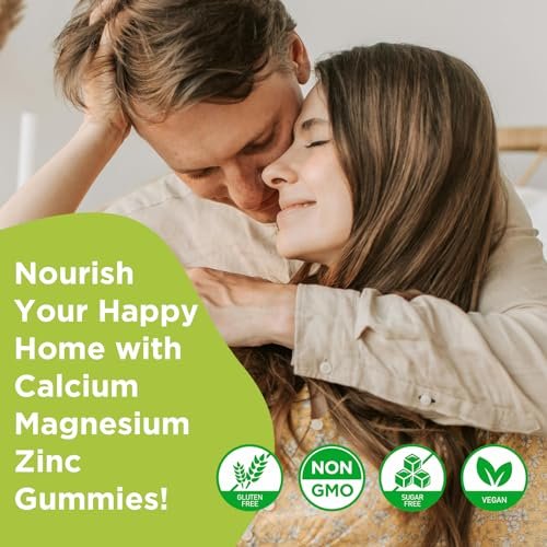 Calcium Magnesium Zink Gummies mit Vitamin D3, Zuckerfrei - Hochdosiert für Knochen, Muskeln & Immunsystem, gemischte Früchte, 60 Stück