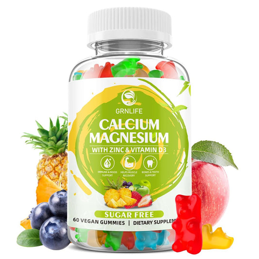 Calcium Magnesium Zink Gummies mit Vitamin D3, Zuckerfrei - Hochdosiert für Knochen, Muskeln & Immunsystem, gemischte Früchte, 60 Stück