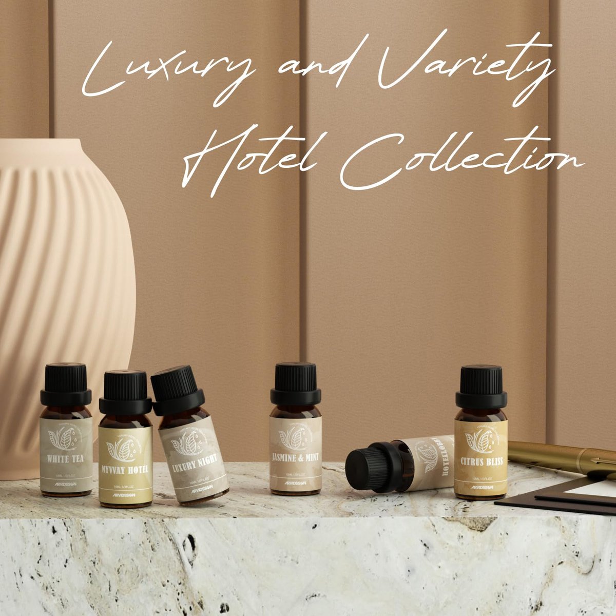 ARVIDSSON Hotel Diffuser Öle Geschenkset – Luxuriöse Duftöle für Aromadiffuser – Jasmin & Minze, Weißer Tee, Citrus Bliss, M-Way, Fancy Lobby – Geschenk für Damen und Herren